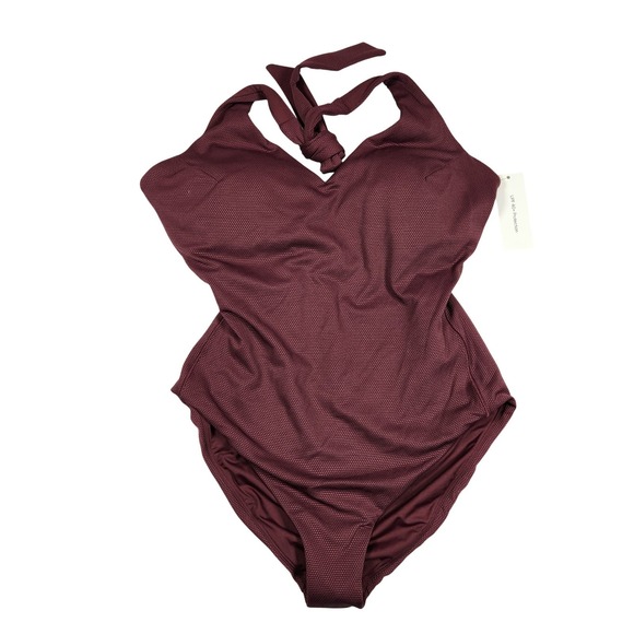 SPANX Shape Burgundy Halter‎ One Piece Swimsuit XL Extra Large Swimwear $188 NWT - Picture 3 of 11
